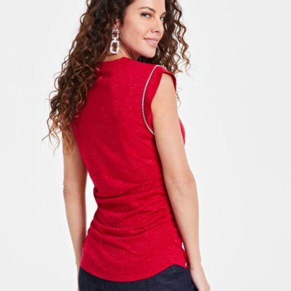 NWT I.N.C. International Concepts Women's Ruched-Side Embelished Shimmery Tee - Picture 5 of 15